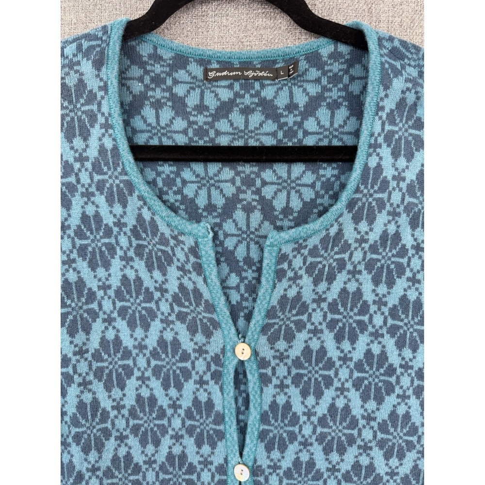 Gudrun Sjöden Blue Organic Cotton Wool Boho Button Front Long Duster Cardigan L - Picture 4 of 10